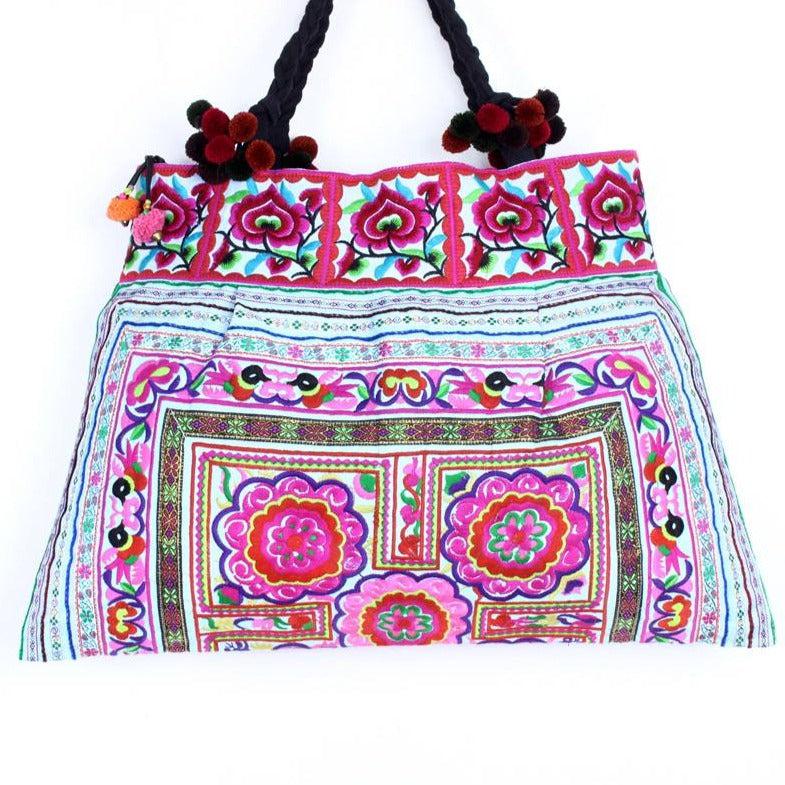 Handcrafted Boho Style Pompom Tote Bag - Thailand-Lumily-Lumily MZ Fair Trade Nena & Co Hiptipico Novica Lucia's World emporium
