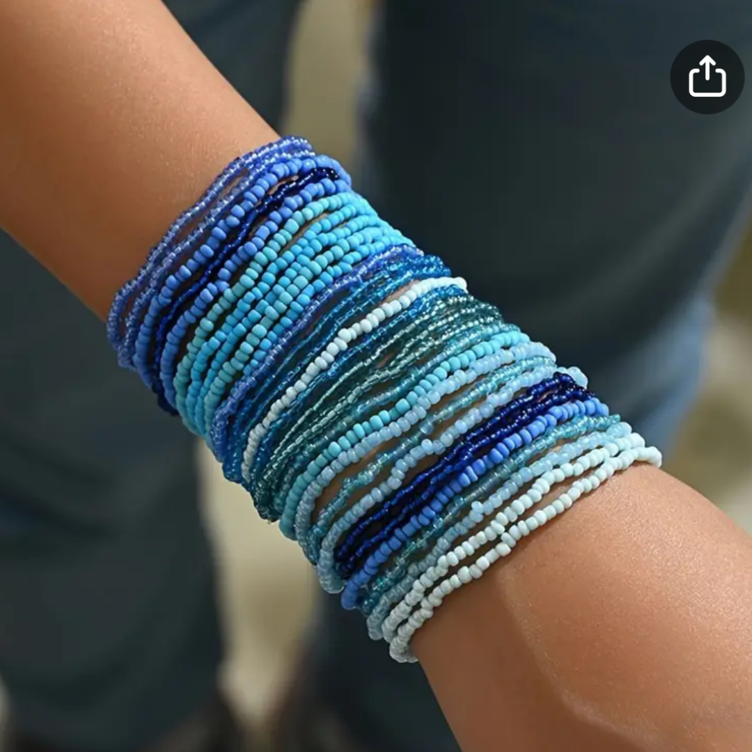 Unity 2-Pack Seed Bead Elastic Blue Friendship Bracelet Assorted - Mexico-Bracelets-Lumily-Lumily MZ Fair Trade Nena & Co Hiptipico Novica Lucia's World emporium