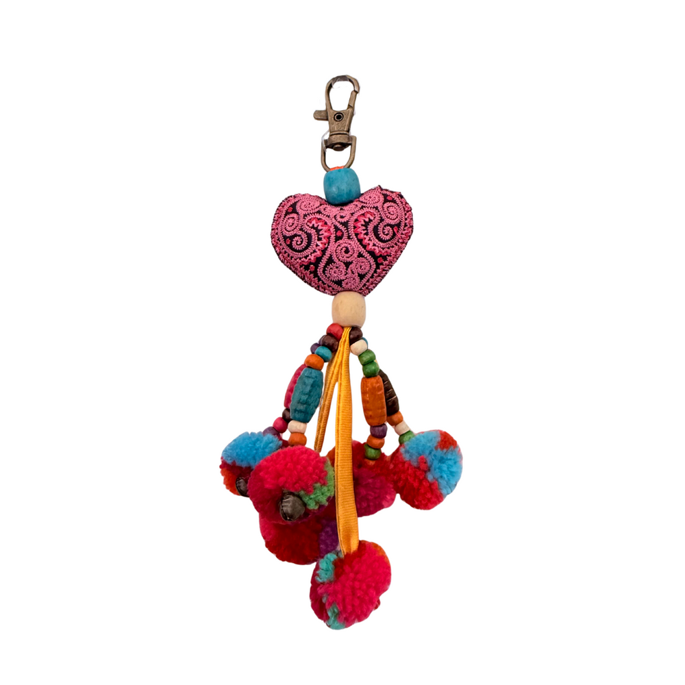 Hearts Pom Pom Zipper Pull Multicolor Tassel (Pink) - Thailand-Zipper Pulls-Saowani (Nee Joy Shop - TH)-Lumily MZ Fair Trade Nena & Co Hiptipico Novica Lucia's World emporium