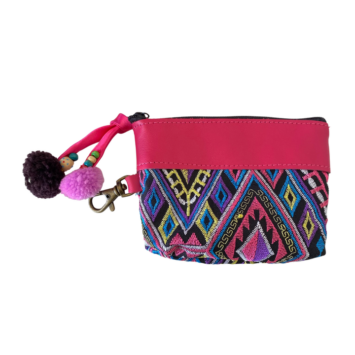 Clip-On Embroidered Coin Purse with Leather Trim - Thailand