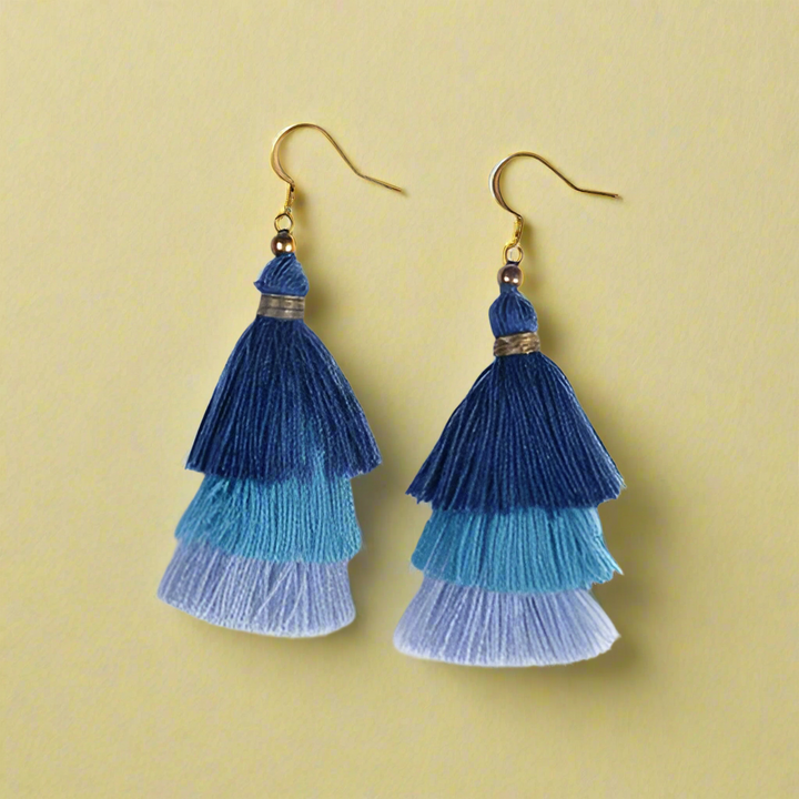 Cascade Triple Tassel Earrings - Thailand-Earrings-Kannika (Deeproot Accessories - TH)-Lumily MZ Fair Trade Nena & Co Hiptipico Novica Lucia's World emporium