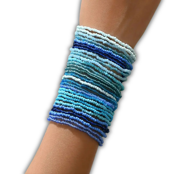 Unity 2-Pack Seed Bead Elastic Blue Friendship Bracelet Assorted - Mexico-Bracelets-Lumily-Lumily MZ Fair Trade Nena & Co Hiptipico Novica Lucia's World emporium