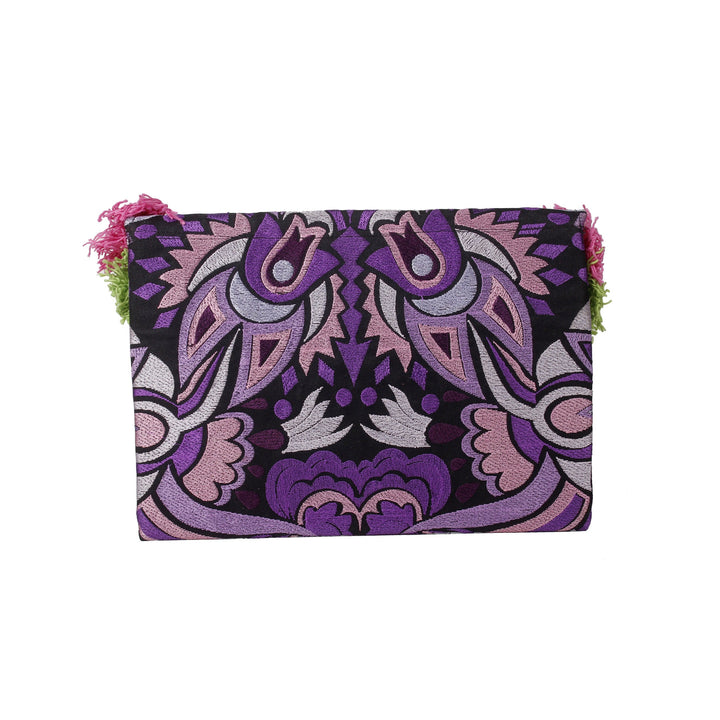 Embroidered Multi Tassel Clutch Bag | IPad Case - Thailand-Bags-Lumily-Light Purple-Lumily MZ Fair Trade Nena & Co Hiptipico Novica Lucia's World emporium
