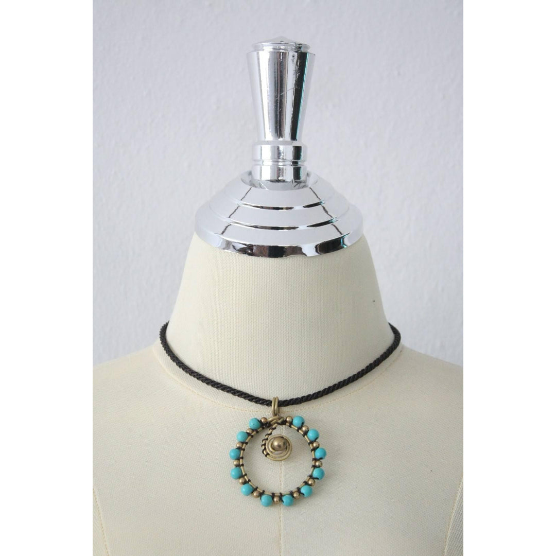 Bundle Brass Necklace with a small spiral (Turquoise) (3Pack)-Lumily-Lumily MZ Fair Trade Nena & Co Hiptipico Novica Lucia's World emporium