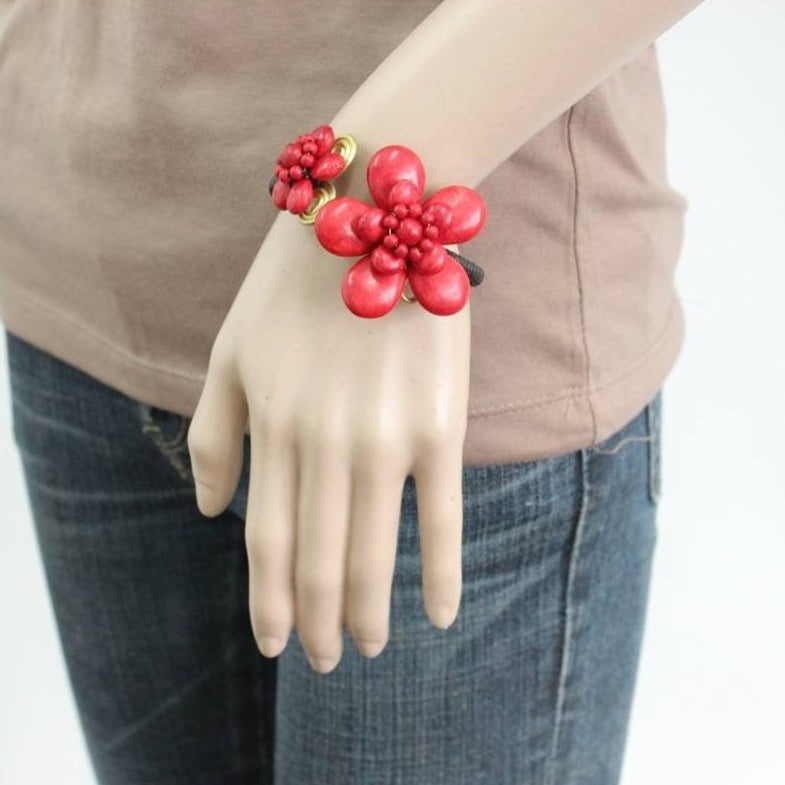 BUNDLE: 3 Piece Red Flower Cuff Bracelets-Lumily-Lumily MZ Fair Trade Nena & Co Hiptipico Novica Lucia's World emporium