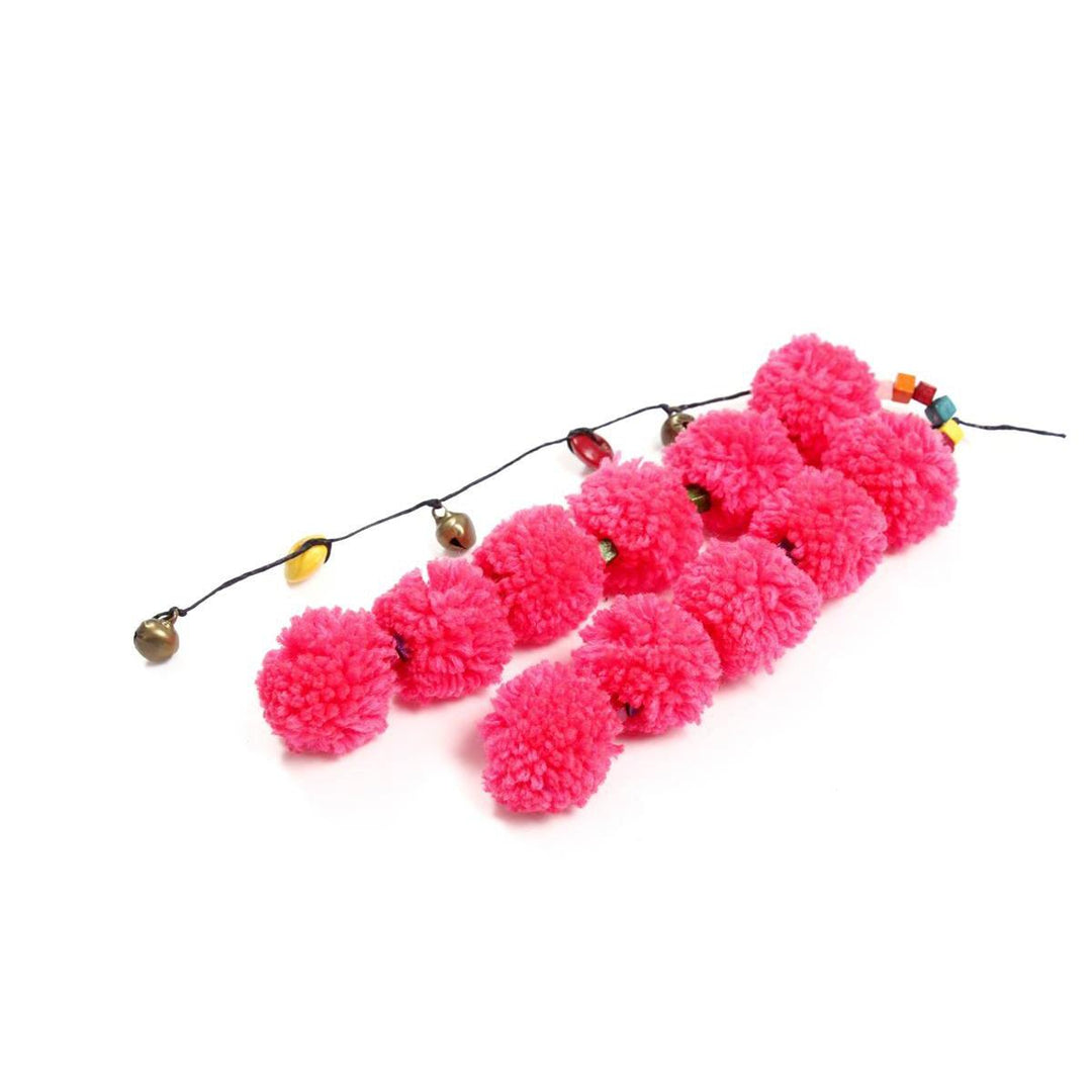 Pink Pom Pom Tie Zipper Pull | Handmade Bag Charm with Ethical Origin – Thailand-Accessories-Lumily-Lumily MZ Fair Trade Nena & Co Hiptipico Novica Lucia's World emporium