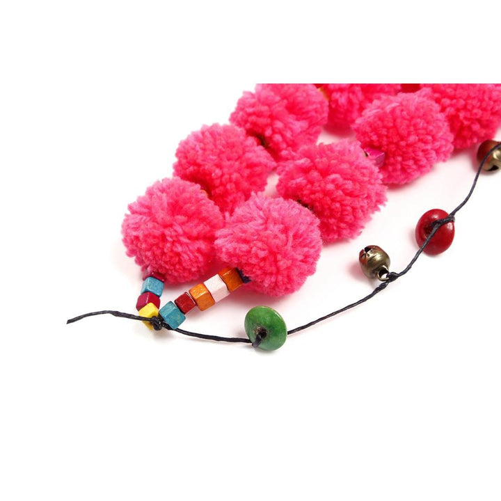 Pink Pom Pom Tie Zipper Pull | Handmade Bag Charm with Ethical Origin – Thailand-Accessories-Lumily-Lumily MZ Fair Trade Nena & Co Hiptipico Novica Lucia's World emporium