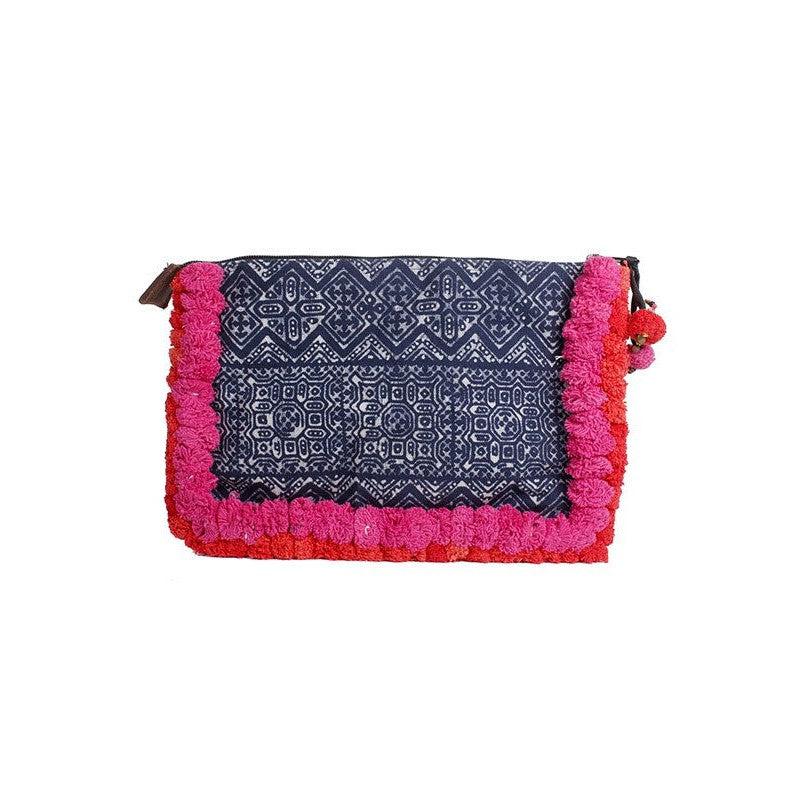 Oasis Batik PomPom iPad Clutch - Thailand-Bags-Pranee Shop-Pink & Red-Lumily MZ Fair Trade Nena & Co Hiptipico Novica Lucia's World emporium