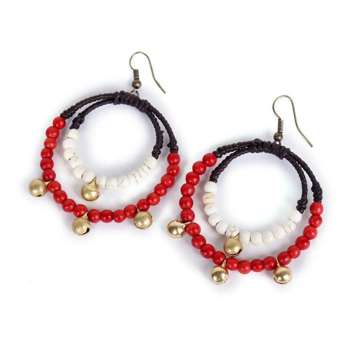 Double Hoop Beads And Stone Earrings - Thailand-Earrings-Lumily-Lumily MZ Fair Trade Nena & Co Hiptipico Novica Lucia's World emporium