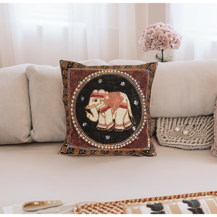 Elephant Tapestry Embroidered Cushion- Thailand-Decor-Lumily-Lumily MZ Fair Trade Nena & Co Hiptipico Novica Lucia's World emporium