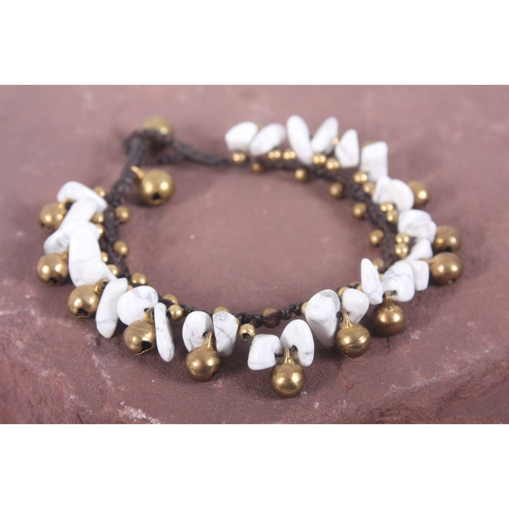 BUNDLE: Stone With Brass Bells Bracelet White 3 pieces - Thailand-Bracelets-Lumily-Lumily MZ Fair Trade Nena & Co Hiptipico Novica Lucia's World emporium