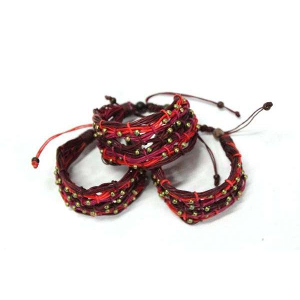 BUNDLE: Brass Bead Wax String Bracelet 3 Pieces - Thailand-Bracelets-Lumily-Red-Lumily MZ Fair Trade Nena & Co Hiptipico Novica Lucia's World emporium