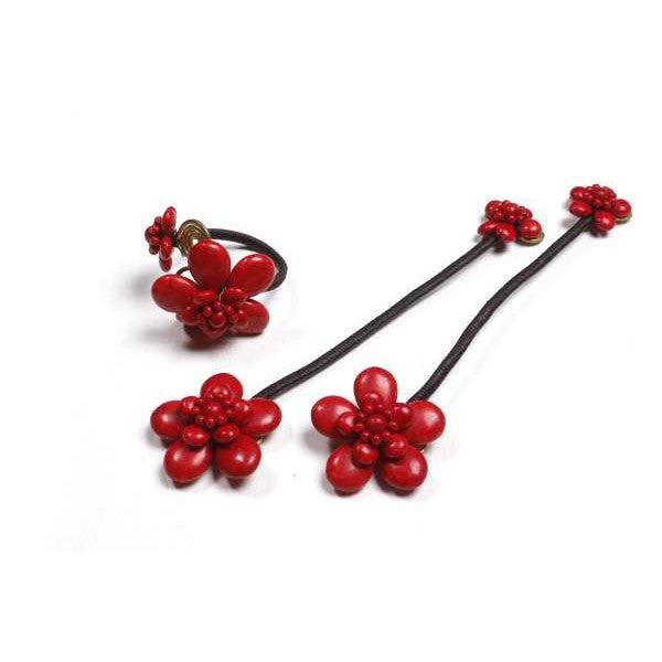 BUNDLE: 3 Piece Red Flower Cuff Bracelets-Lumily-Lumily MZ Fair Trade Nena & Co Hiptipico Novica Lucia's World emporium