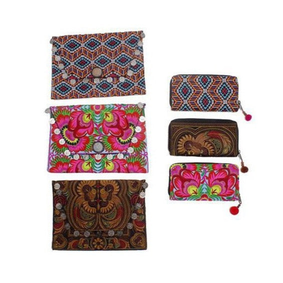 Bundle: 5 Piece Assorted Embroidery Bags | Wallets-Lumily-Lumily MZ Fair Trade Nena & Co Hiptipico Novica Lucia's World emporium