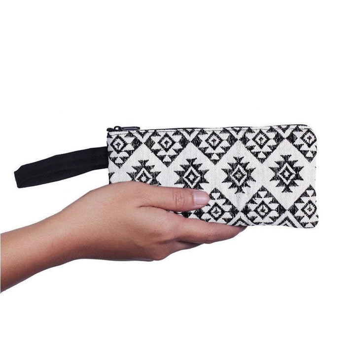 Hmong Embroidered Rectangle Wristlet (Black & White)-Lumily-Lumily MZ Fair Trade Nena & Co Hiptipico Novica Lucia's World emporium