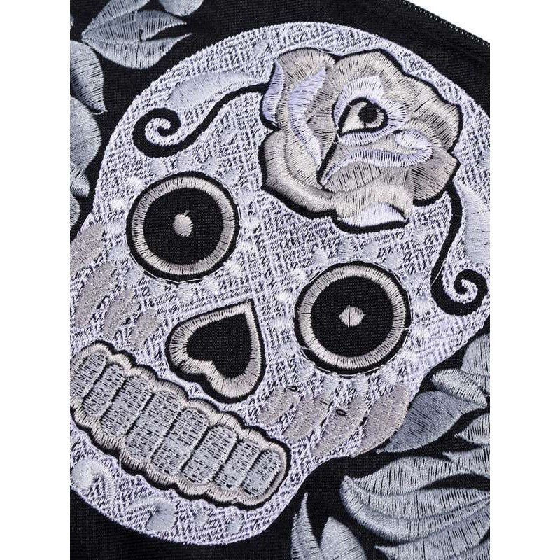 Sugar Skull Embroidered Monochrome Wristlet - Thailand-Bags-Lumily-Lumily MZ Fair Trade Nena & Co Hiptipico Novica Lucia's World emporium