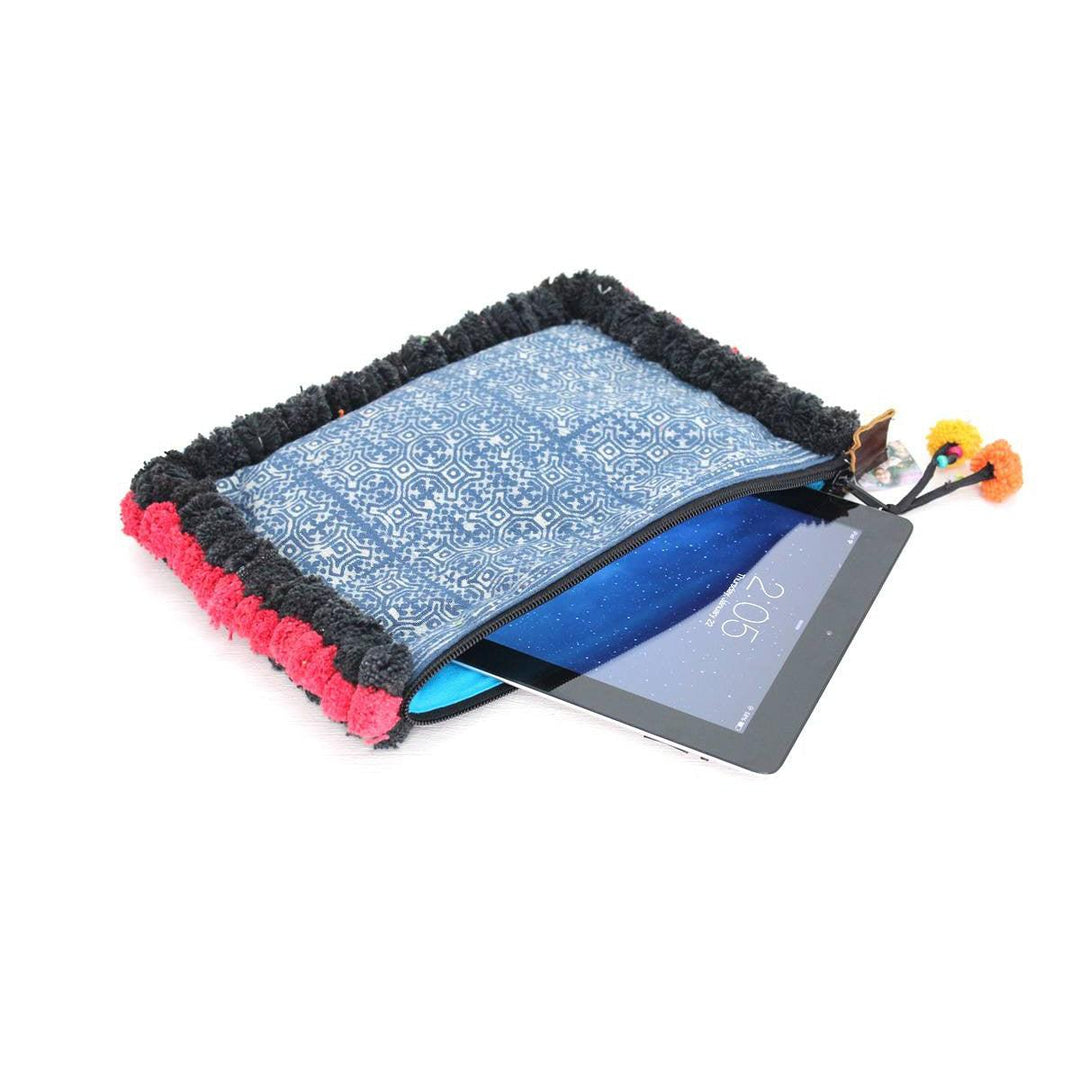 Oasis Batik PomPom iPad Clutch - Thailand-Bags-Pranee Shop-Black & Pink-Lumily MZ Fair Trade Nena & Co Hiptipico Novica Lucia's World emporium