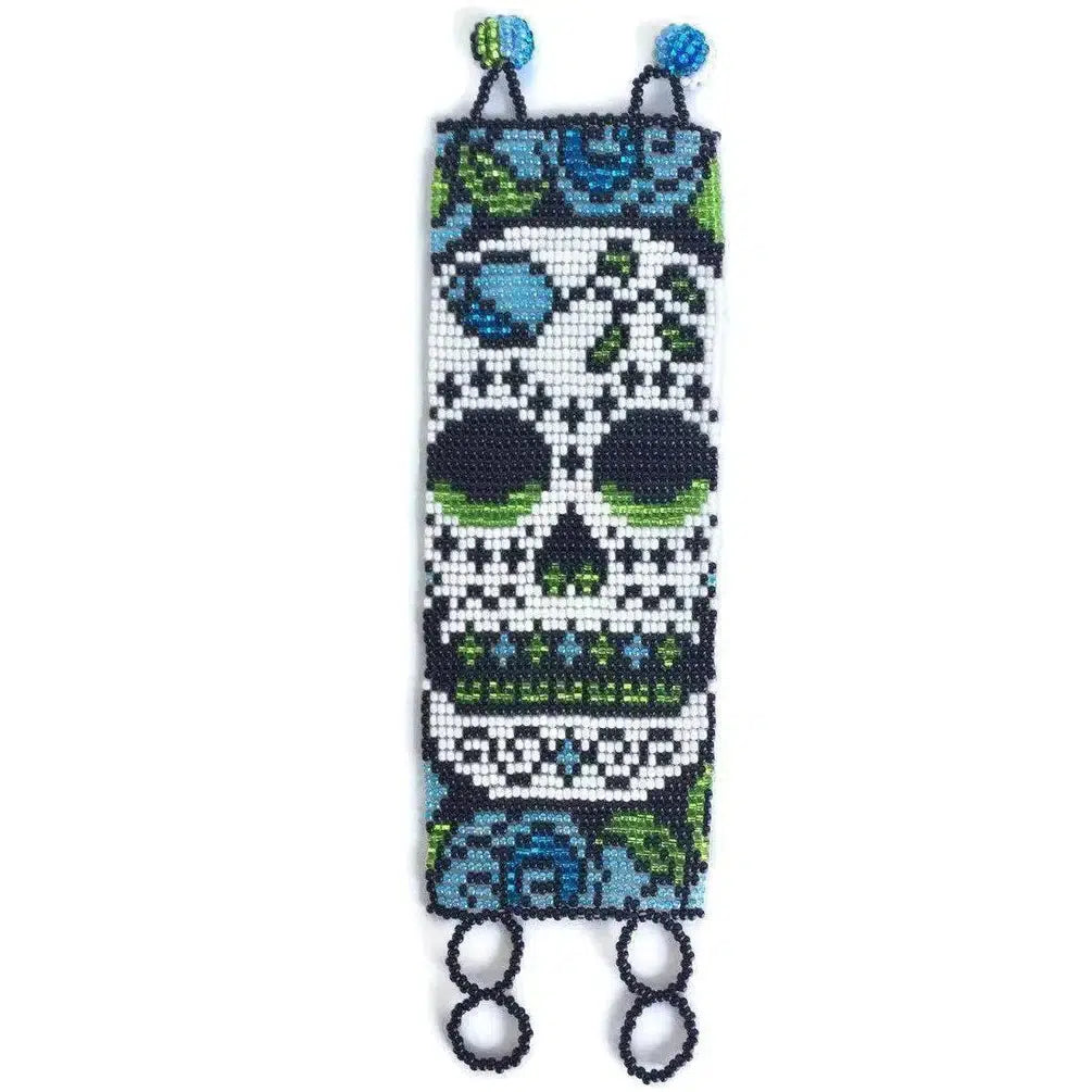 Sugar Skull | Catrina Seed Bead Adjustable Closure Bracelet - Guatemala-Bracelets-Lumily-Blue-Lumily MZ Fair Trade Nena & Co Hiptipico Novica Lucia's World emporium