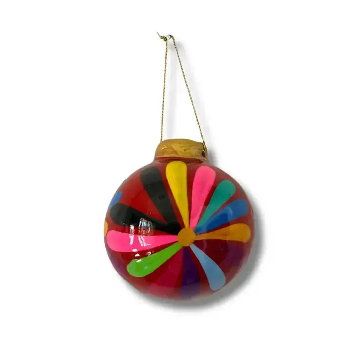 Hand-Painted Ceramic Colorful Sphere Boho Flower Ornament - Mexico-ornament-Cecilia-Lumily MZ Fair Trade Nena & Co Hiptipico Novica Lucia's World emporium
