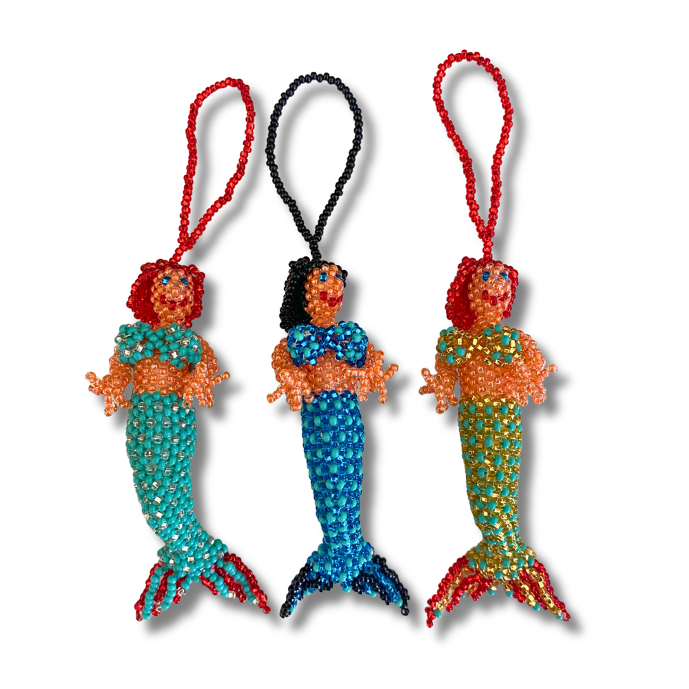 Mermaid Seed Bead Handmade Ornament - Guatemala-Decor-Lumily-Lumily MZ Fair Trade Nena & Co Hiptipico Novica Lucia's World emporium