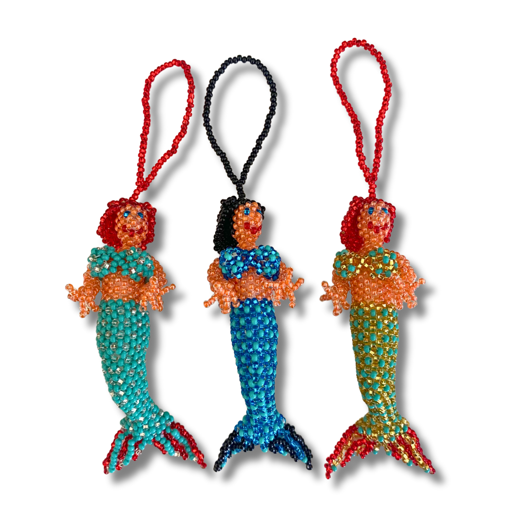 Mermaid Seed Bead Handmade Ornament - Guatemala-Decor-Lumily-Lumily MZ Fair Trade Nena & Co Hiptipico Novica Lucia's World emporium