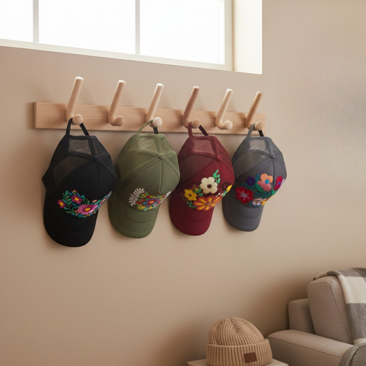 Tulum Hand Embroidered Trucker Flower Hat - Mexico-Apparel-Rebeca y Francisco (Mexico)-Lumily MZ Fair Trade Nena & Co Hiptipico Novica Lucia's World emporium