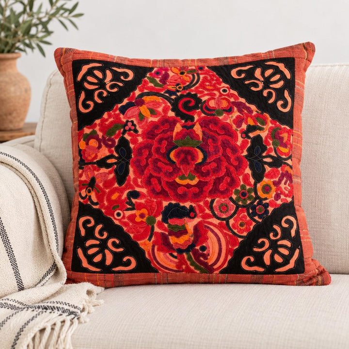 Applique Vintage Flower Handmade Cushion - Thailand