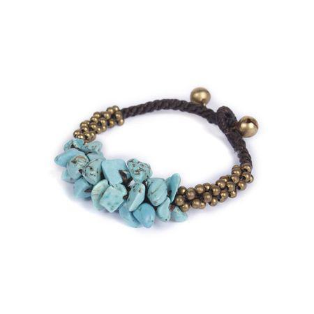 Cluster Brass Bead & Stone Bracelet - Thailand-Bracelets-Lumily-Blue-Lumily MZ Fair Trade Nena & Co Hiptipico Novica Lucia's World emporium