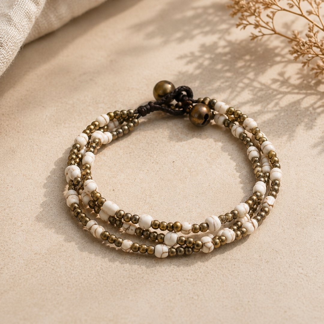 Harmony Bead Bracelet with Ajustable Closure - Thailand-Kannika (Deeproot Accessories - TH)-White-Lumily MZ Fair Trade Nena &amp; Co Hiptipico Novica Lucia&