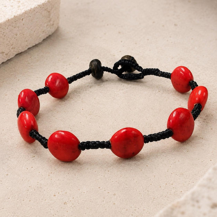 Knotted Stone Bead Bracelet Boho Adjustable Bracelet Fair Trade - Thailand-Jewelry-Nu-Red-Lumily MZ Fair Trade Nena &amp; Co Hiptipico Novica Lucia&