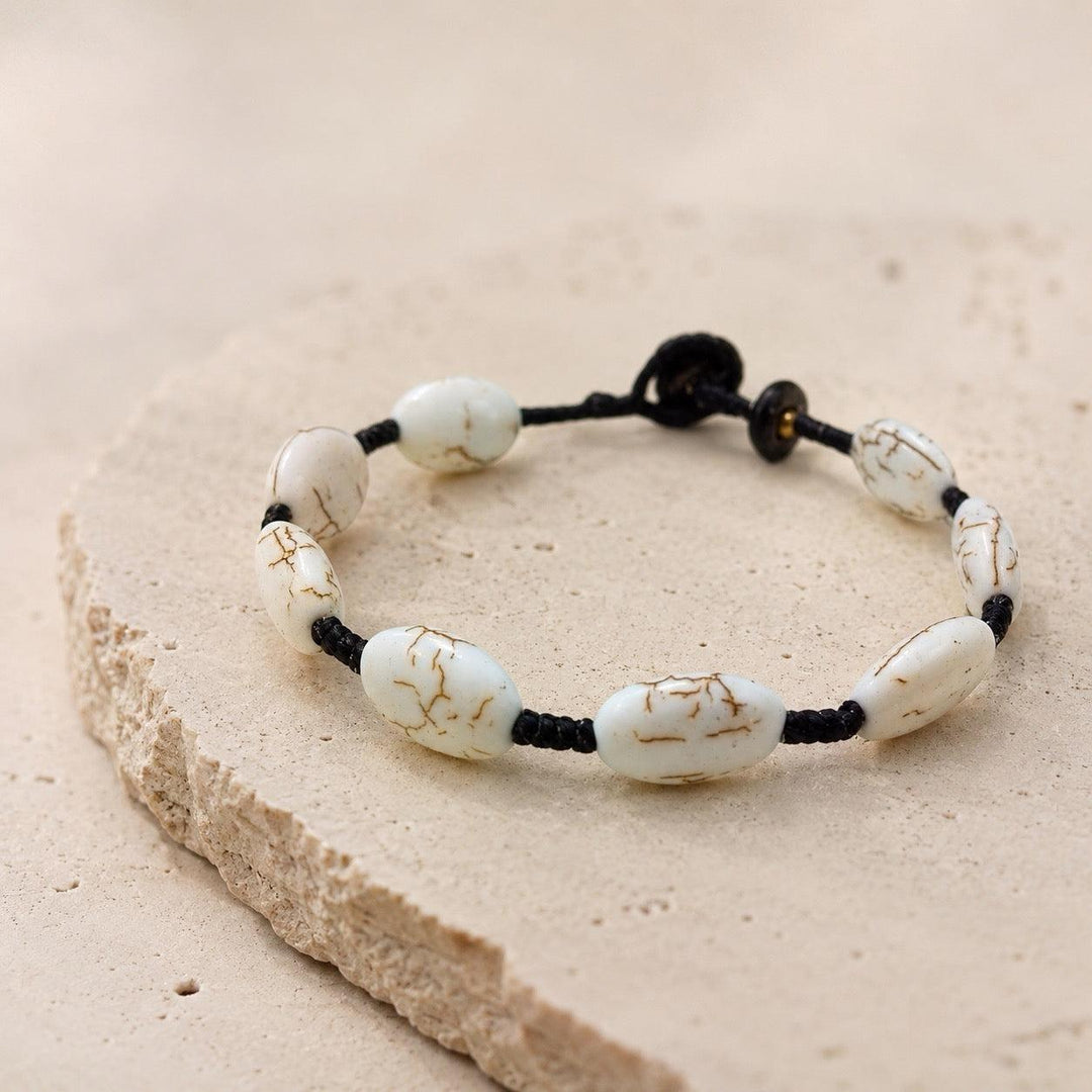 Knotted Stone Bead Bracelet Boho Adjustable Bracelet Fair Trade - Thailand-Jewelry-Nu-White-Lumily MZ Fair Trade Nena & Co Hiptipico Novica Lucia's World emporium