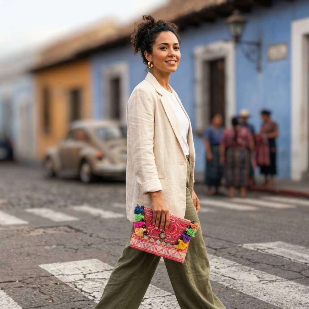 Upcycled Hmong Vintage Fabric Clutch with Tassels & Bells - Thailand-Bags-Lumily-Lumily MZ Fair Trade Nena & Co Hiptipico Novica Lucia's World emporium