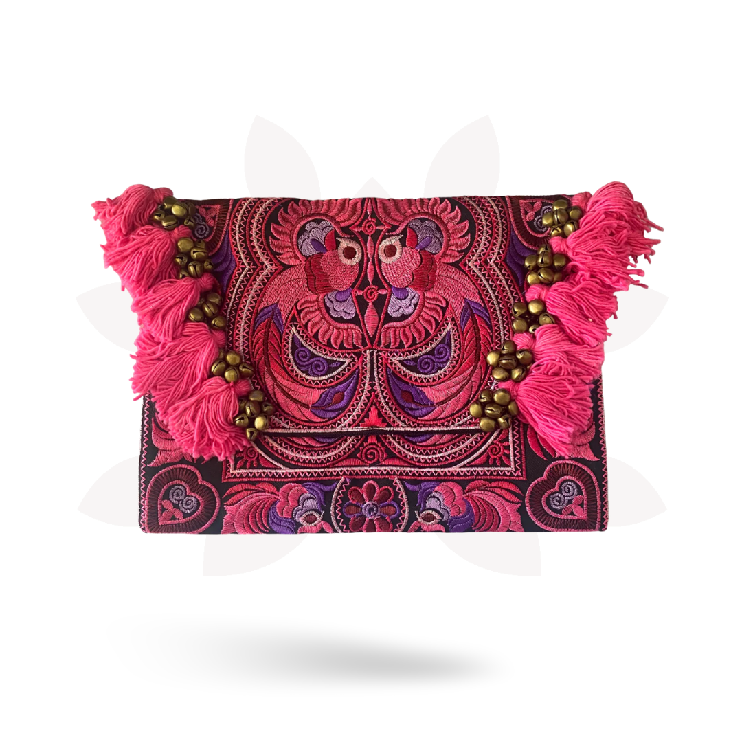 Adelita Embroidered Bird Boho Clutch iPad | Tablet Bag - Thailand-Bags-Lumily-Lumily MZ Fair Trade Nena & Co Hiptipico Novica Lucia's World emporium
