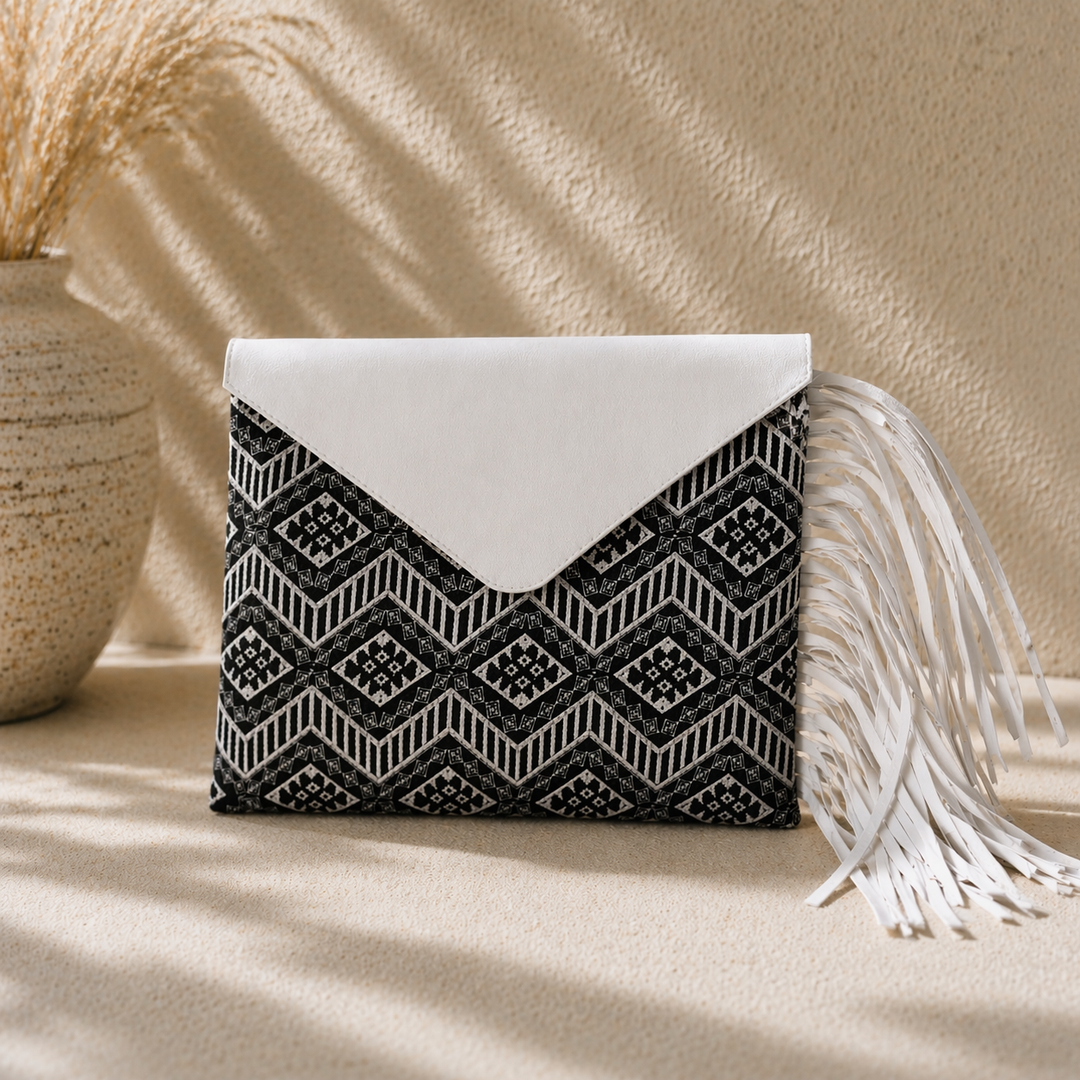 Embroidered Fringe Clutch Bag with Leather Tassel – Thailand-Bags-Lumily-Lumily MZ Fair Trade Nena & Co Hiptipico Novica Lucia's World emporium