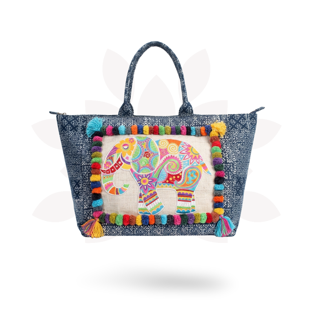 Oasis Batik Elephant Tote Bag - Thailand-Bags-Lumily-Lumily MZ Fair Trade Nena & Co Hiptipico Novica Lucia's World emporium