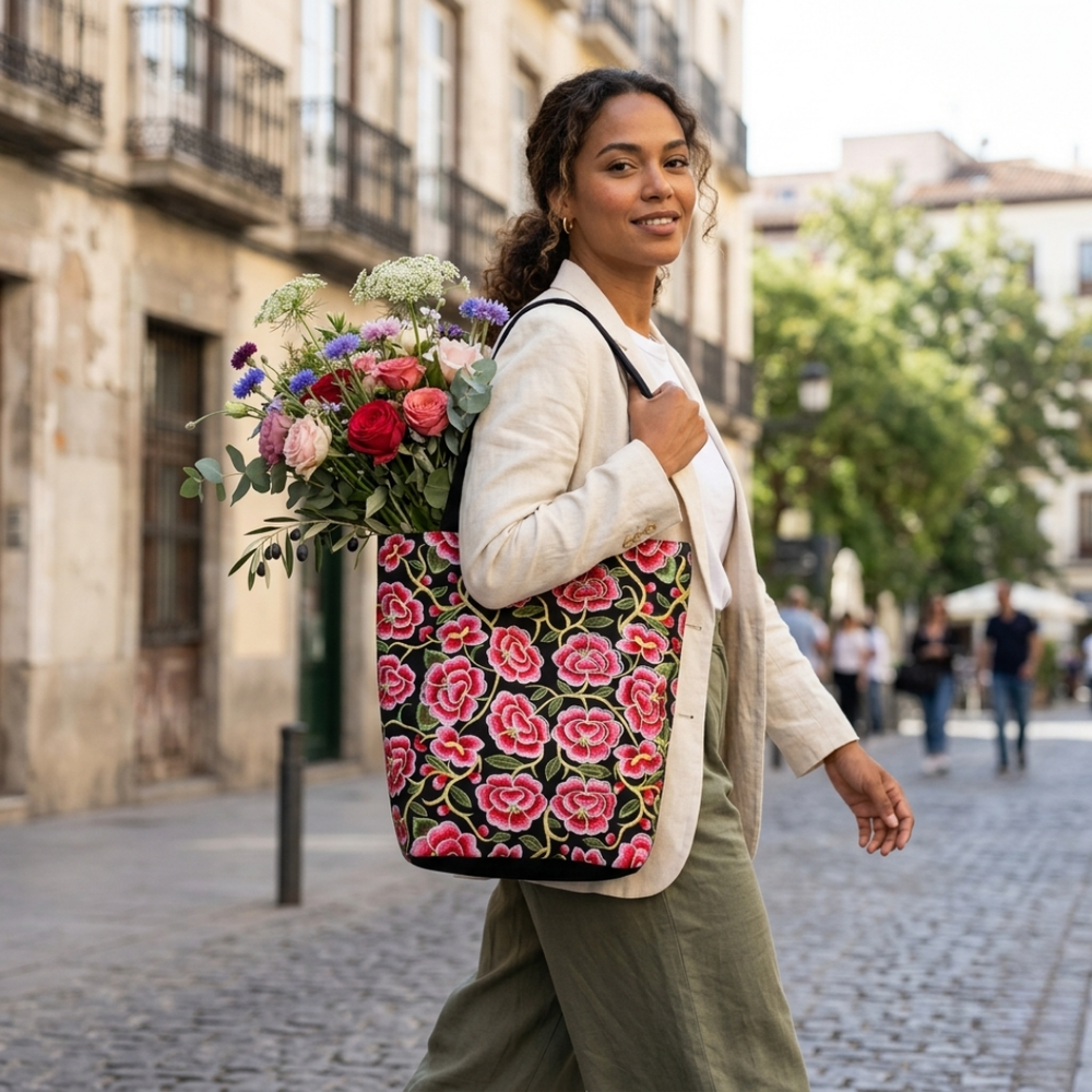 Flor Embroidered Flower Shoulder Bag - Thailand-Bags-Lumily-Lumily MZ Fair Trade Nena & Co Hiptipico Novica Lucia's World emporium