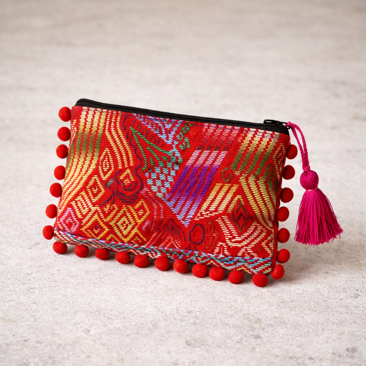 Pom Pom Maya Bag Up-cycled Huipil (One-of-a-kind) - Guatemala-Bags-Laura y Francisco (GU)-Lumily MZ Fair Trade Nena &amp; Co Hiptipico Novica Lucia&