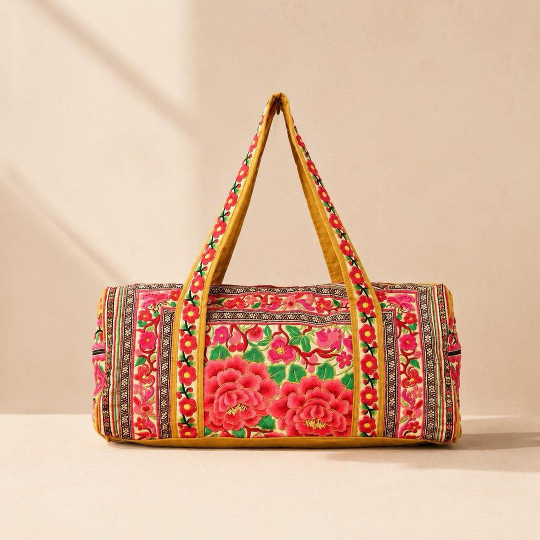 Floral Hmong Weekender Bag Boho Travel Duffel Fair Trade - Thailand-Bags-Ae (Thailand)-Lumily MZ Fair Trade Nena & Co Hiptipico Novica Lucia's World emporium