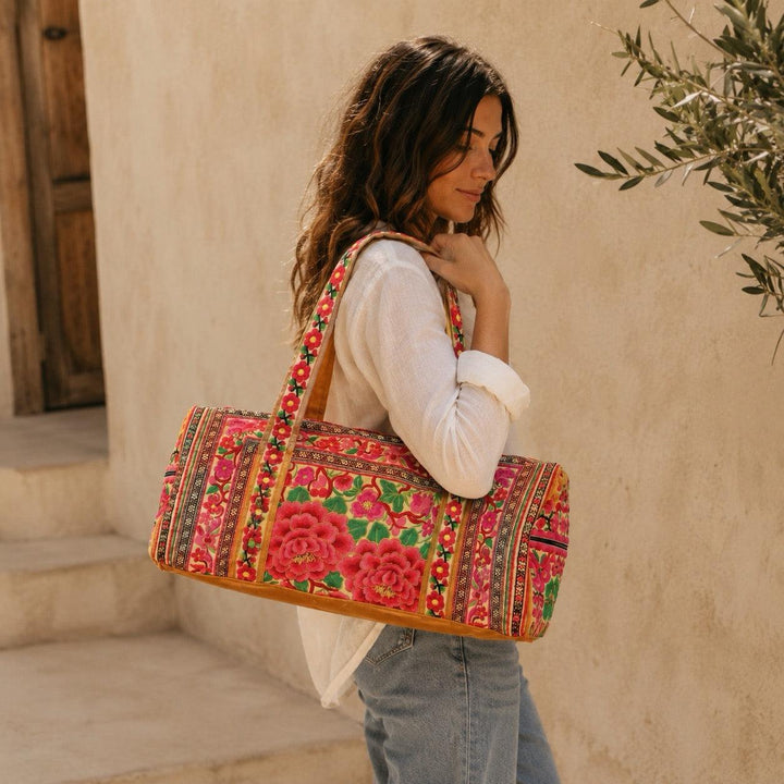 Floral Hmong Weekender Bag Boho Travel Duffel Fair Trade - Thailand-Bags-Ae (Thailand)-Lumily MZ Fair Trade Nena &amp; Co Hiptipico Novica Lucia&