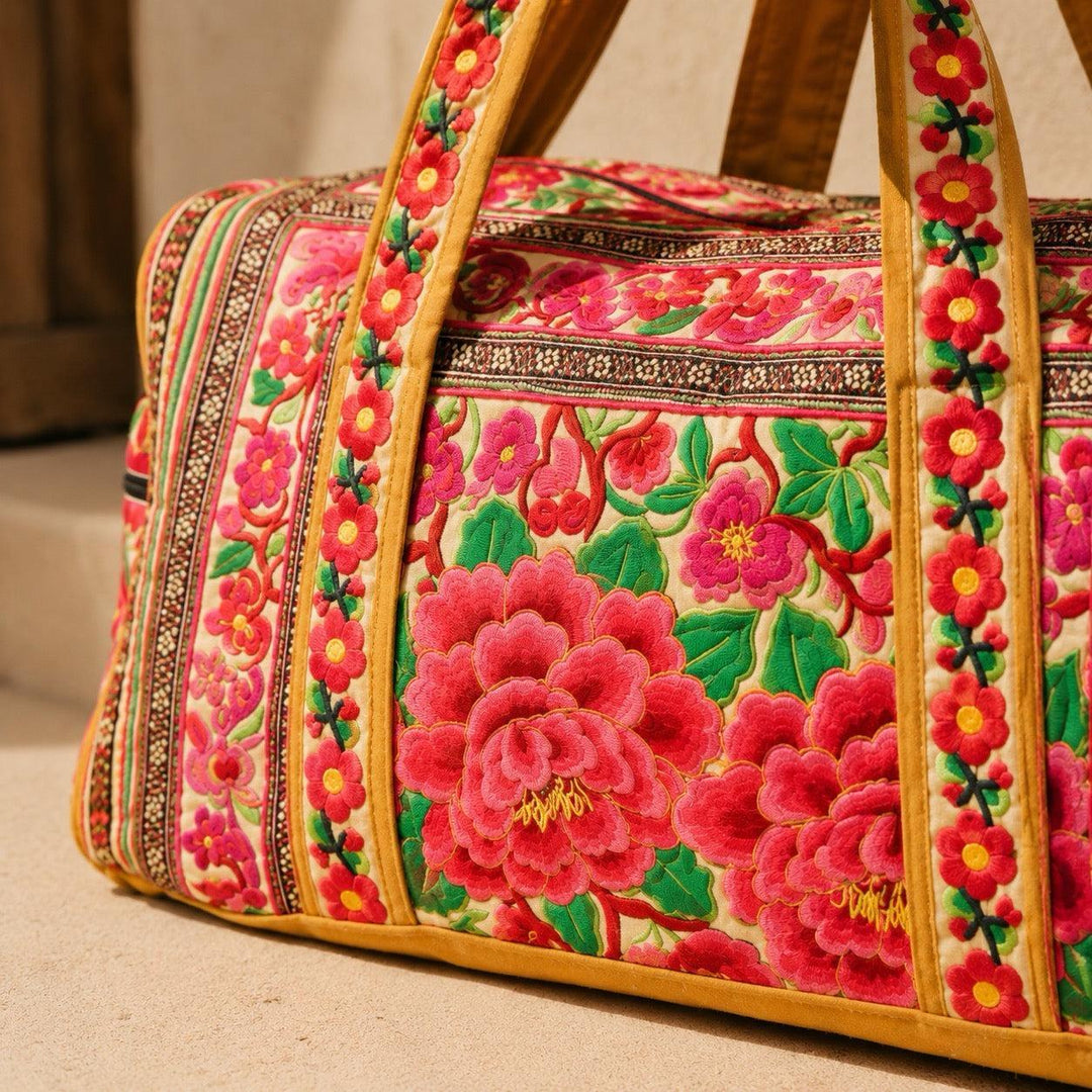 Floral Hmong Weekender Bag Boho Travel Duffel Fair Trade - Thailand-Bags-Ae (Thailand)-Lumily MZ Fair Trade Nena &amp; Co Hiptipico Novica Lucia&