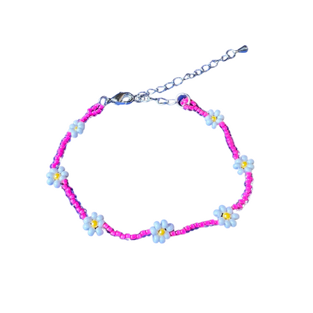 Daisy Seed Bead Bracelet - Guatemala-Bracelets-Lumily-Pink-Lumily MZ Fair Trade Nena & Co Hiptipico Novica Lucia's World emporium