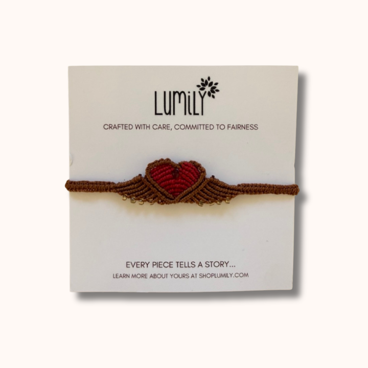 Macrame Woven Heart Wings Pull String Bracelet - Mexico-Bracelets-Rebeca y Francisco (Mexico)-Light Brown-Lumily MZ Fair Trade Nena & Co Hiptipico Novica Lucia's World emporium