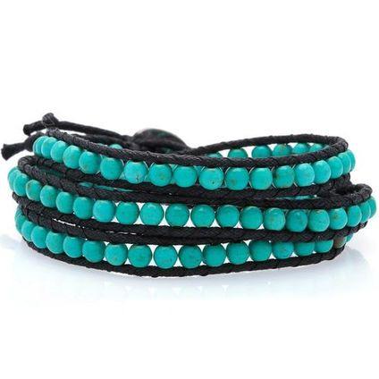 Three Wrap Bracelet with Leather & Beads - Thailand-Jewelry-Lumily-Turquoise-Lumily MZ Fair Trade Nena & Co Hiptipico Novica Lucia's World emporium