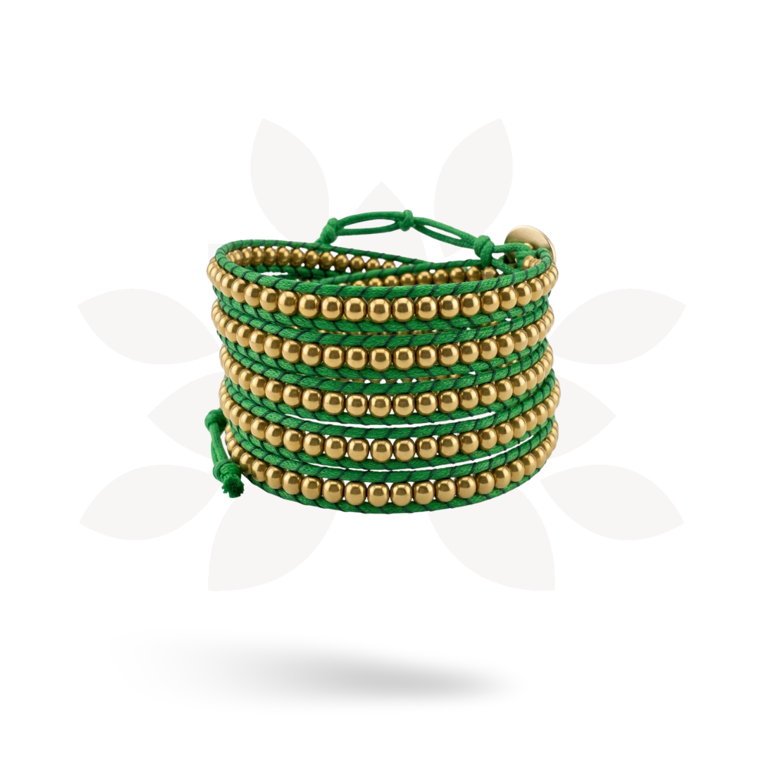 Lime Green Beaded Wrap Bracelet | Handmade Fair Trade Jewelry from Thailand | Boho Brass Bead-Jewelry-Lumily-Lumily MZ Fair Trade Nena & Co Hiptipico Novica Lucia's World emporium