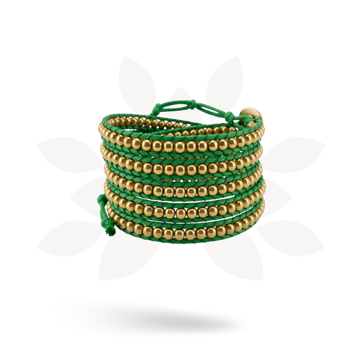 Lime Green Beaded Wrap Bracelet | Handmade Fair Trade Jewelry from Thailand | Boho Brass Bead-Jewelry-Lumily-Lumily MZ Fair Trade Nena &amp; Co Hiptipico Novica Lucia&
