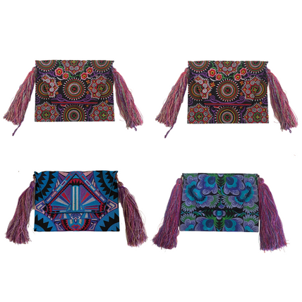 BUNDLE: 4 Pack Embroidered Clutch Bag with Large Tassels-Clutch-Lumily-Lumily MZ Fair Trade Nena & Co Hiptipico Novica Lucia's World emporium