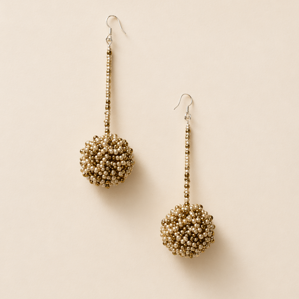 Luna Seed Bead Sphere Drop Earrings – Guatemala-Jewelry-Lumily-Gold-Lumily MZ Fair Trade Nena &amp; Co Hiptipico Novica Lucia&