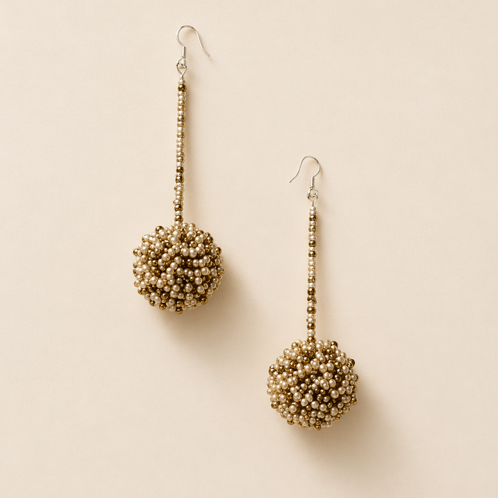Luna Seed Bead Sphere Drop Earrings – Guatemala-Jewelry-Lumily-Gold-Lumily MZ Fair Trade Nena &amp; Co Hiptipico Novica Lucia&