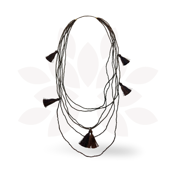 Glass Bead Necklace w/ Tassels - Guatemala-Jewelry-Lumily-Mocha-Lumily MZ Fair Trade Nena &amp; Co Hiptipico Novica Lucia&