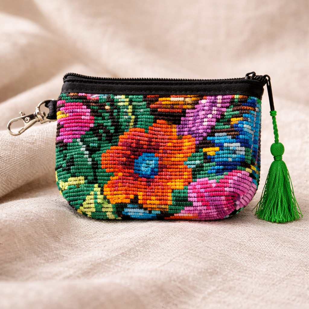 Upcycled Huipil Coin Purse Handmade Guatemalan Textile Zip Pouch Fair Trade - Guatemala-Bags-Laura y Francisco (GU)-Lumily MZ Fair Trade Nena & Co Hiptipico Novica Lucia's World emporium